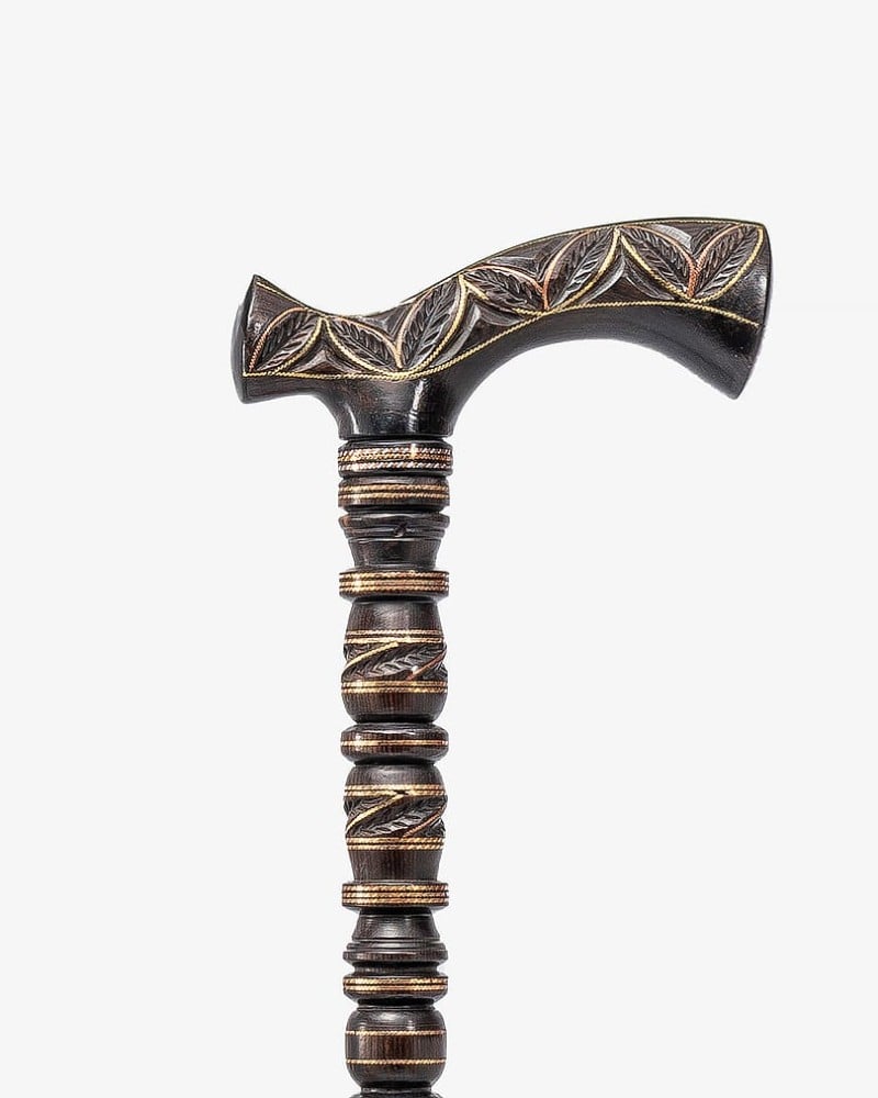 عصا عكاز بنحت بارز خشب ايبانوس طبيعي