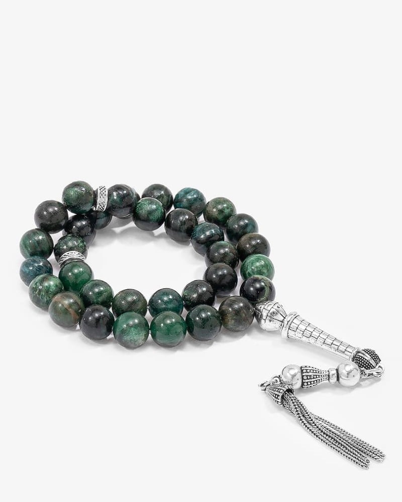 سبحة فضة حجر زبرجد اخضر طبيعي