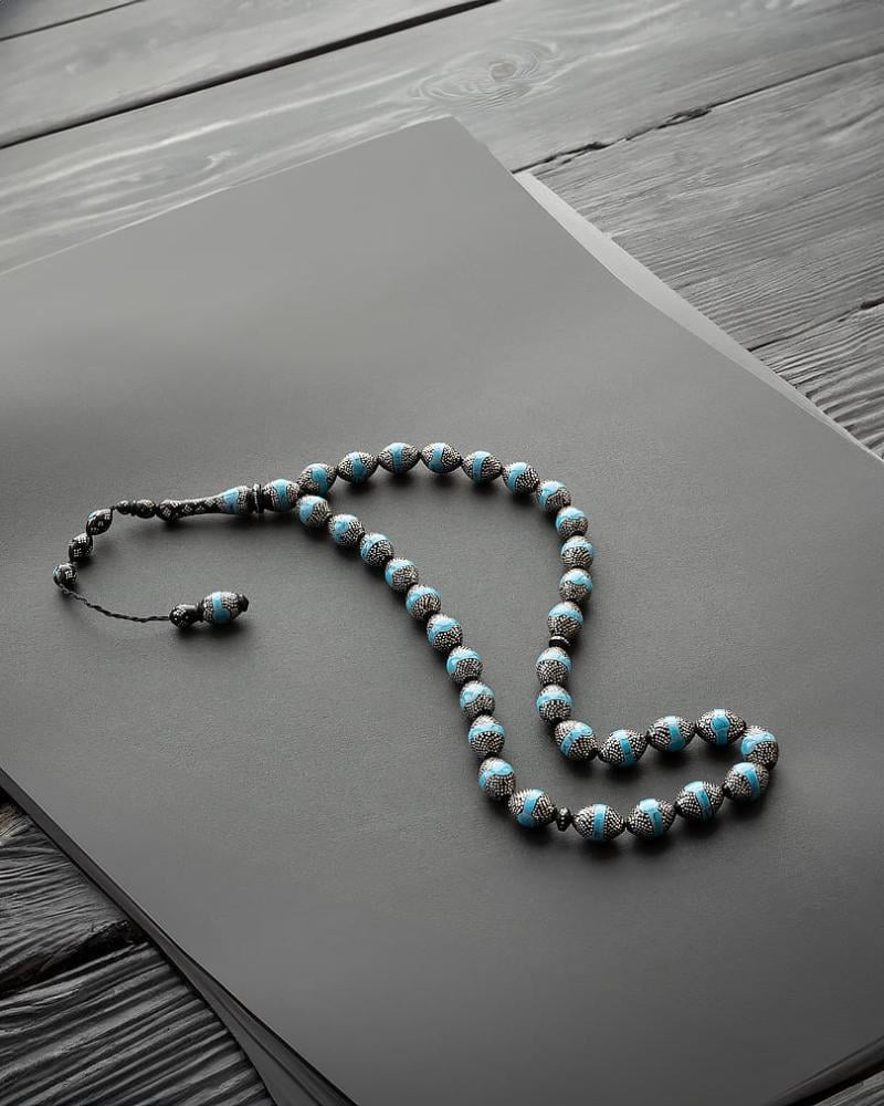 Cook wood & Turquoise silver rosary ROS5242LL
