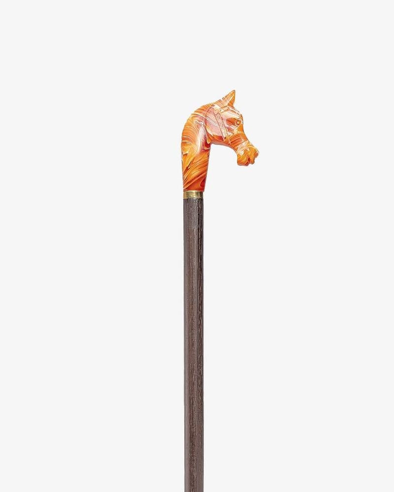 عصا عكاز خشب فينجي مزين رأس الحصان