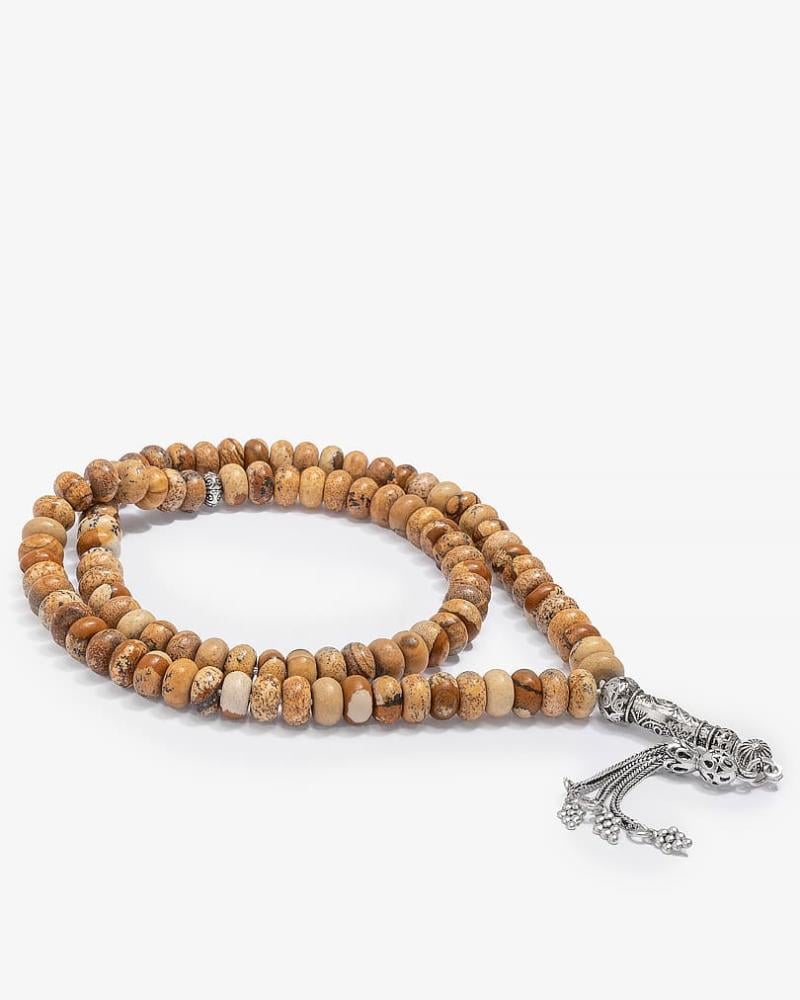 سبحة فضة حجر يشب جملي 99 خرزة