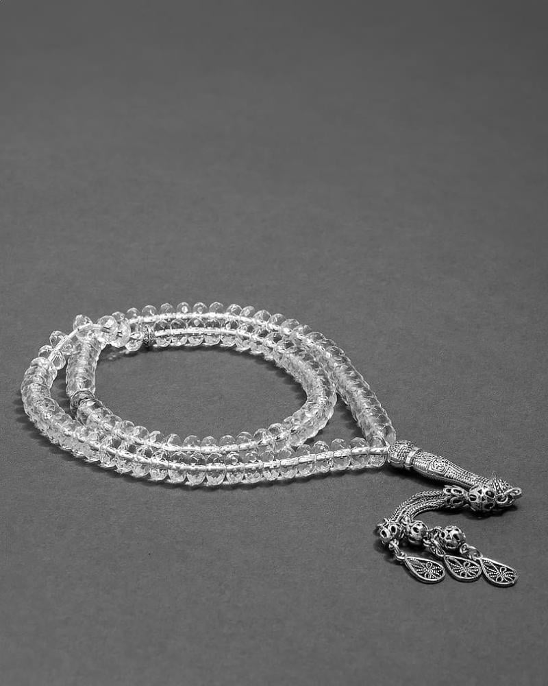 سبحة فضة حجر كلير كوارتز 99 خرزة