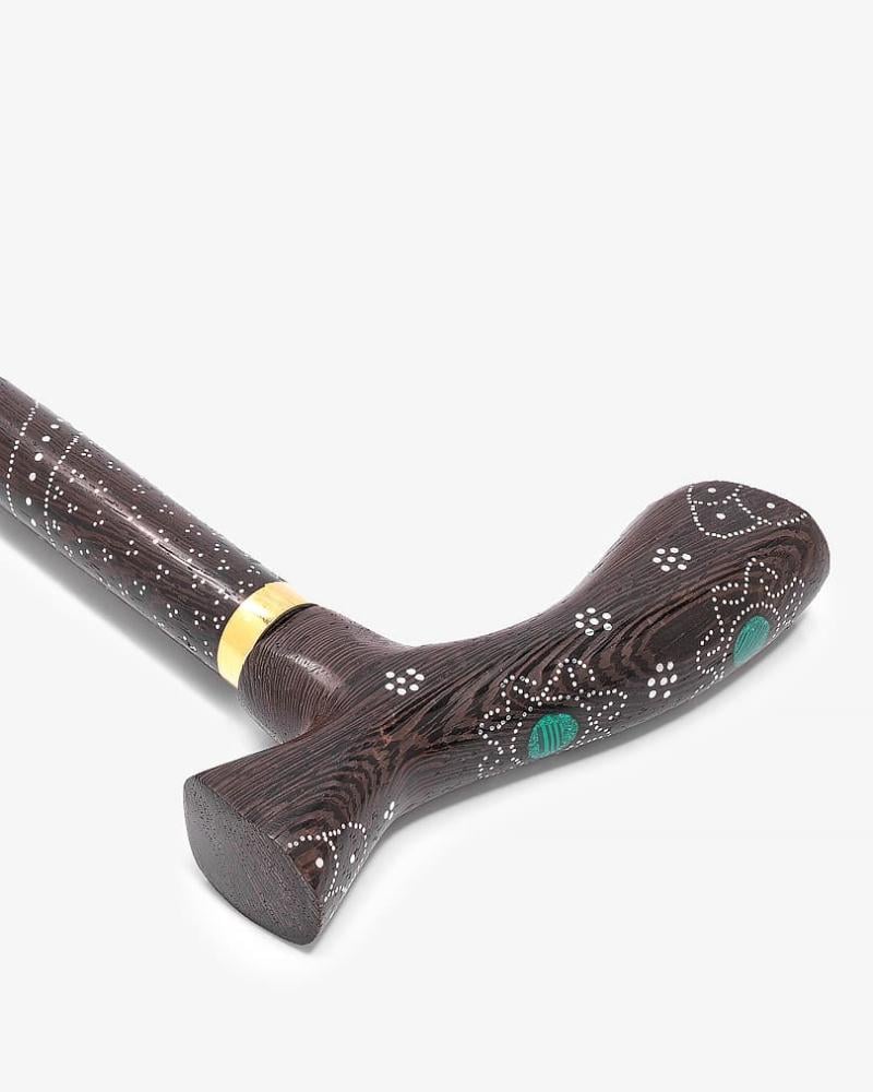 عصا عكاز خشب فينجي مزين ملاكيت