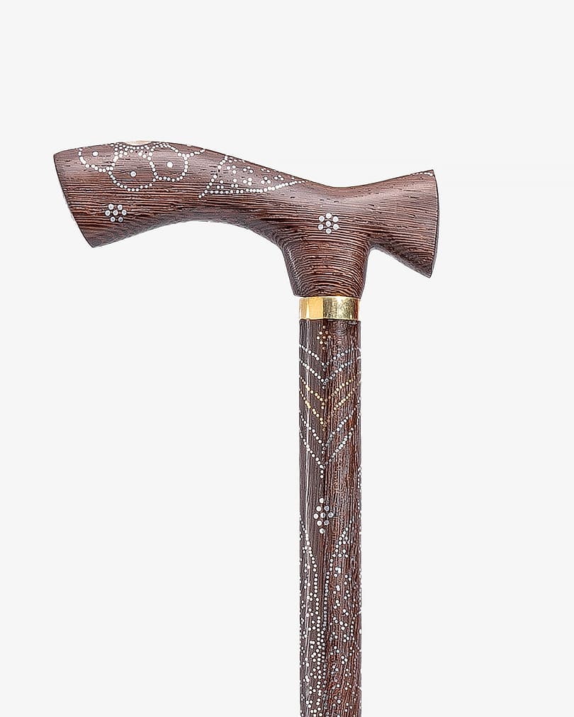 عصا عكاز خشب فينجي مرصع بصدف