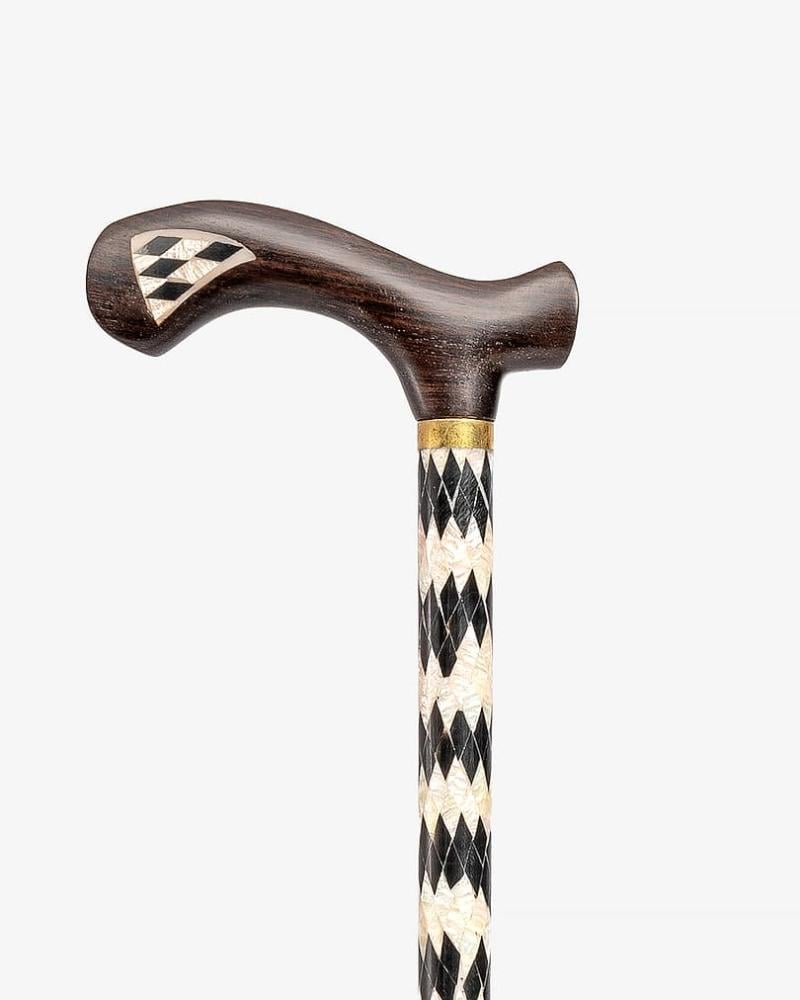 عصا عكاز خشب الابانوس الطبيعي مزين بصدف صناعي