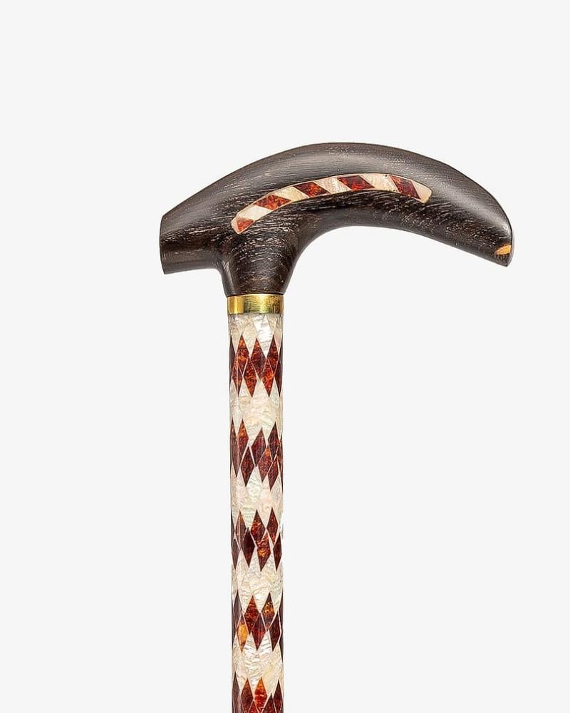 عصا عكاز خشب ايبانوس مزين بصدف طبيعي فاخر