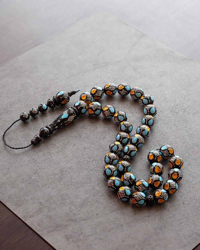 Kok rosary with silver engraving similar to amber and turquoise ROS5299MC