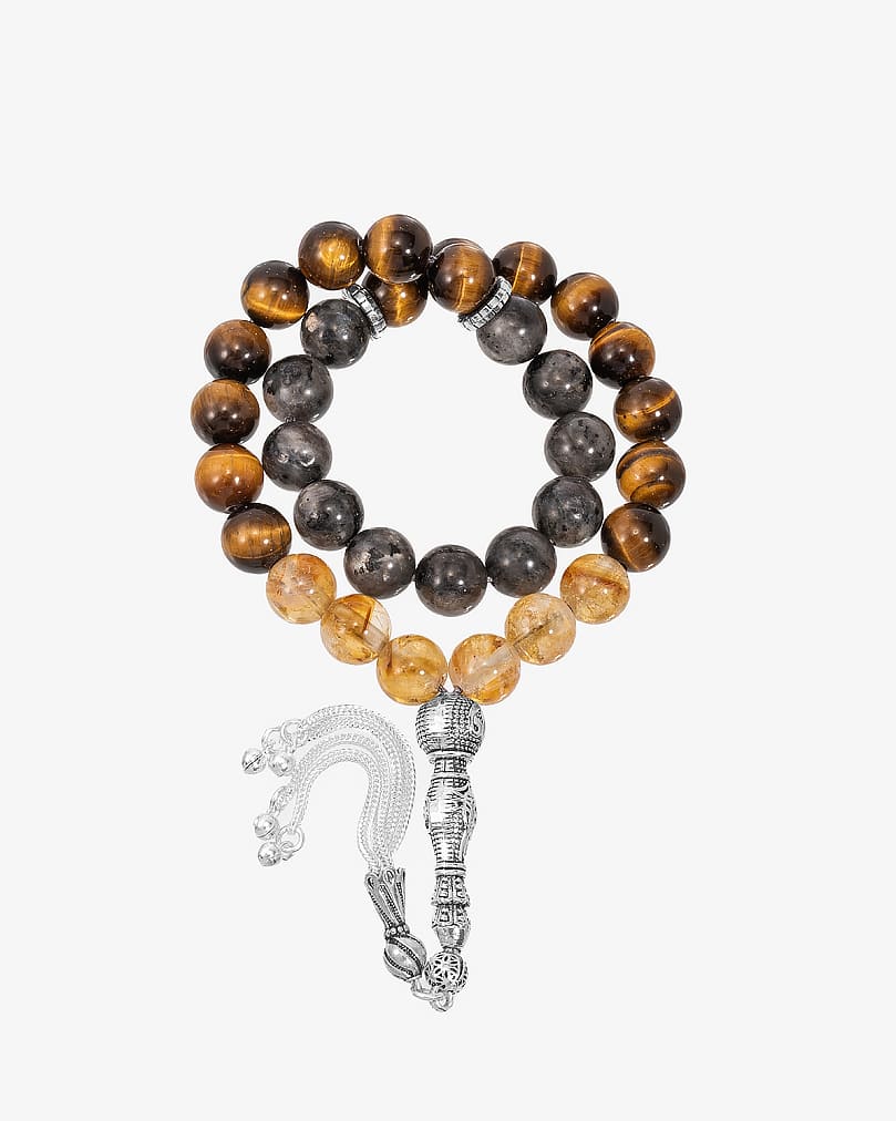 Silver rosary, labradorite stone, tiger's eye and citrine ROS3110MC 
