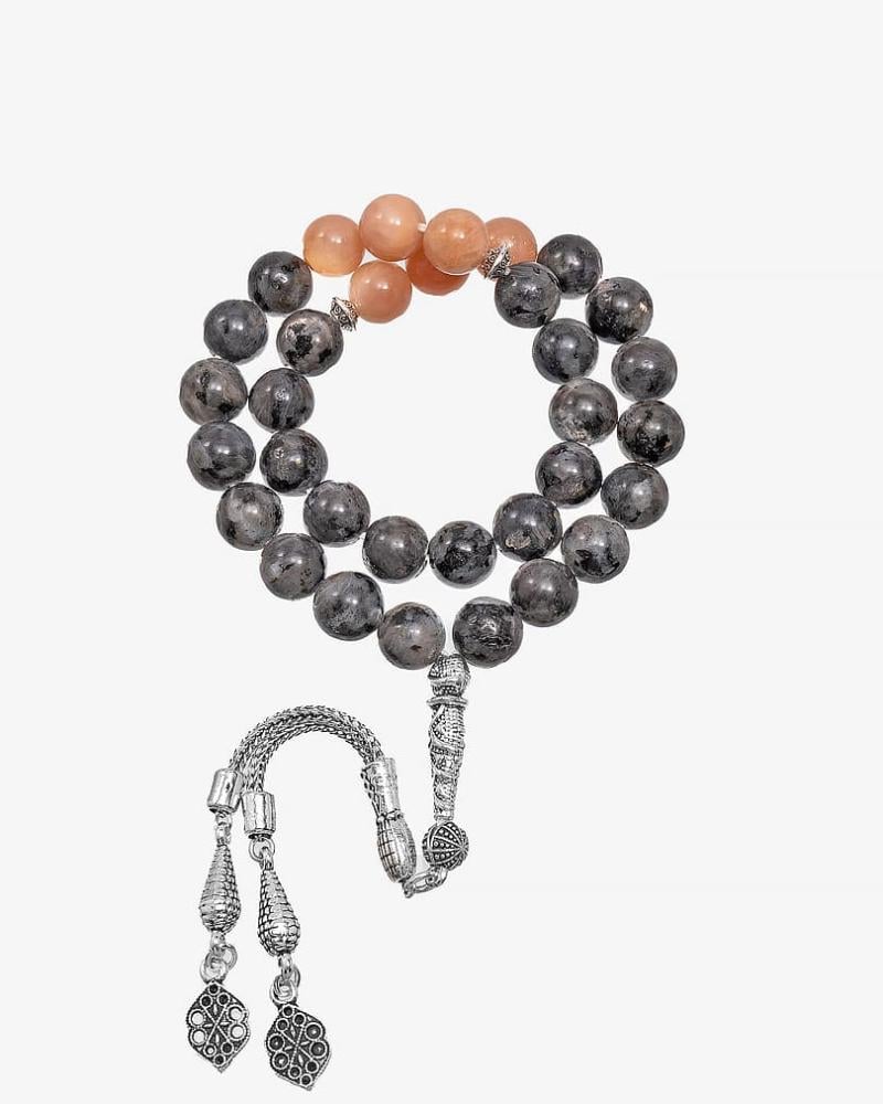 Natural labradorite and rose jade stone rosary ROS8087MC