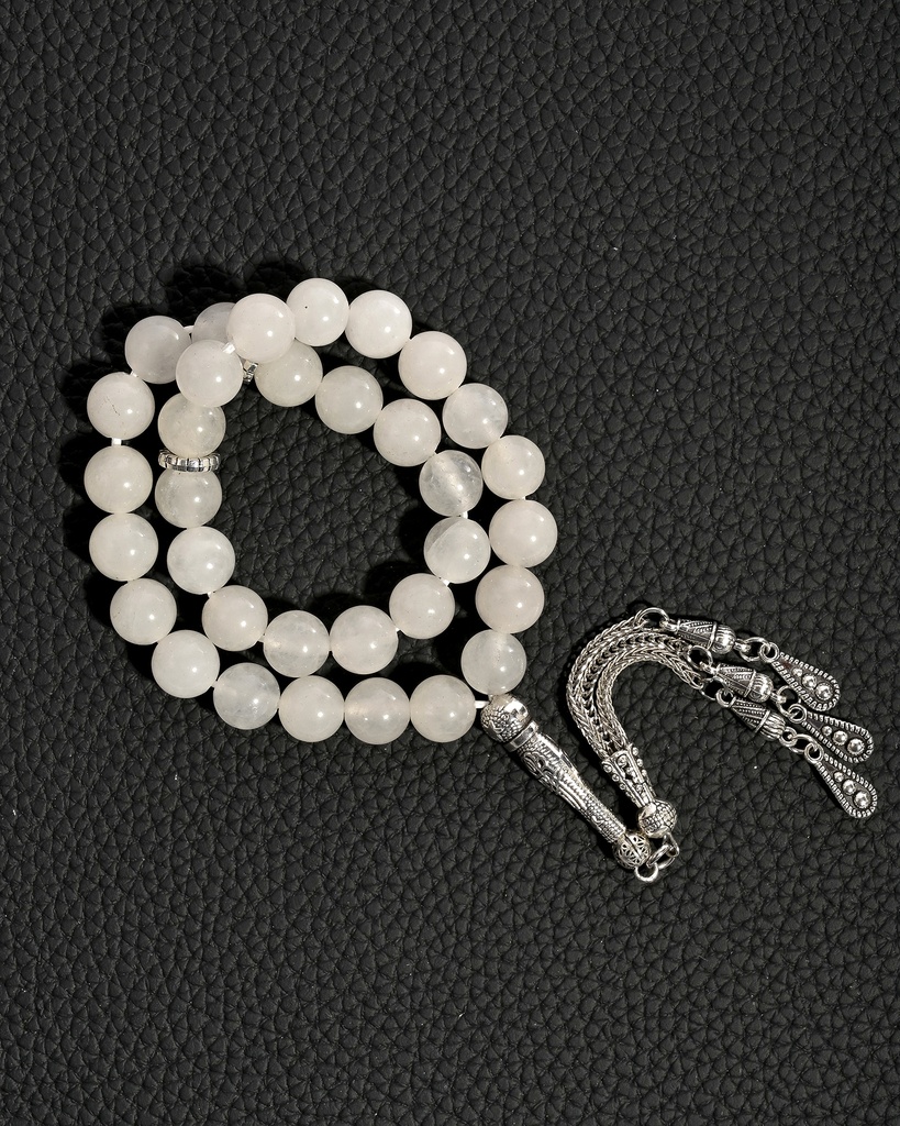 سبحة حجر جاد ابيض طبيعي ROS8038WH