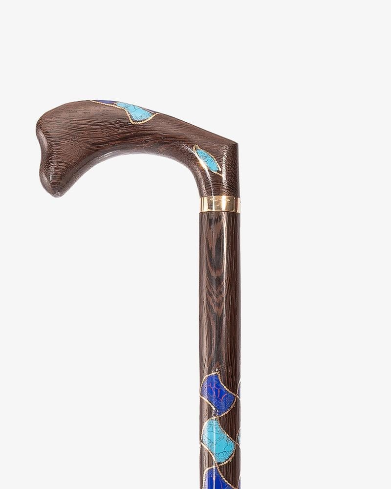 عصا عكاز مزين فيروز ولازورد خشب فينجي طبيعي