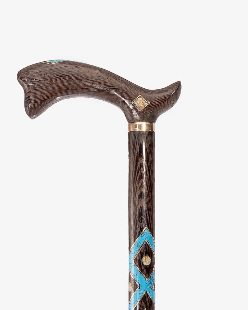 عصا عكاز مزين صدف وفيروز خشب فينجي طبيعي