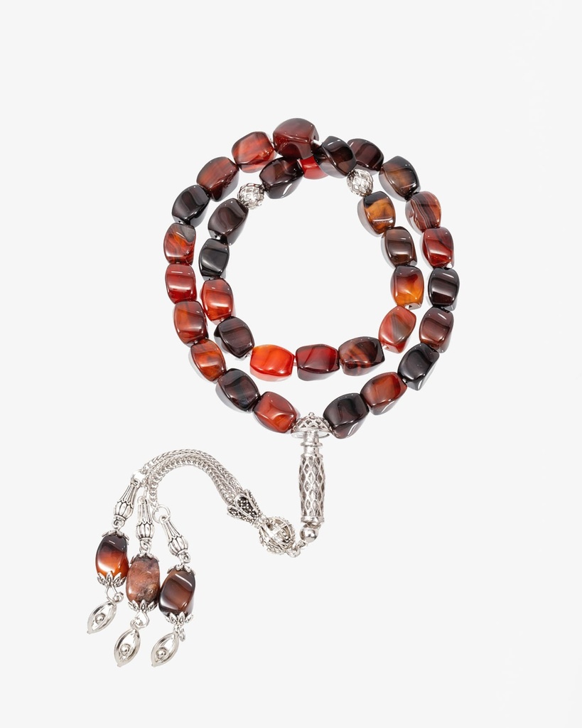 Rosary of brown agate stone with veins ROS139BN