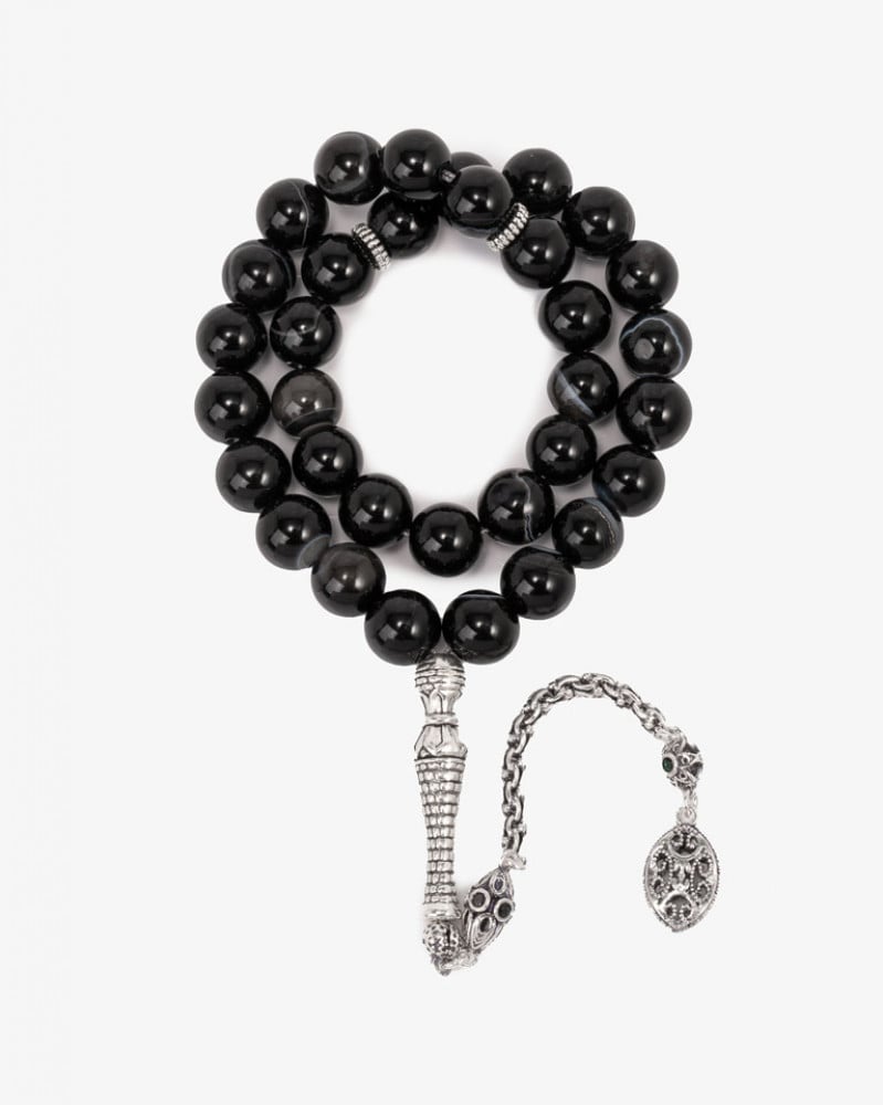 سبحة فضة حجر عقيق الاسود