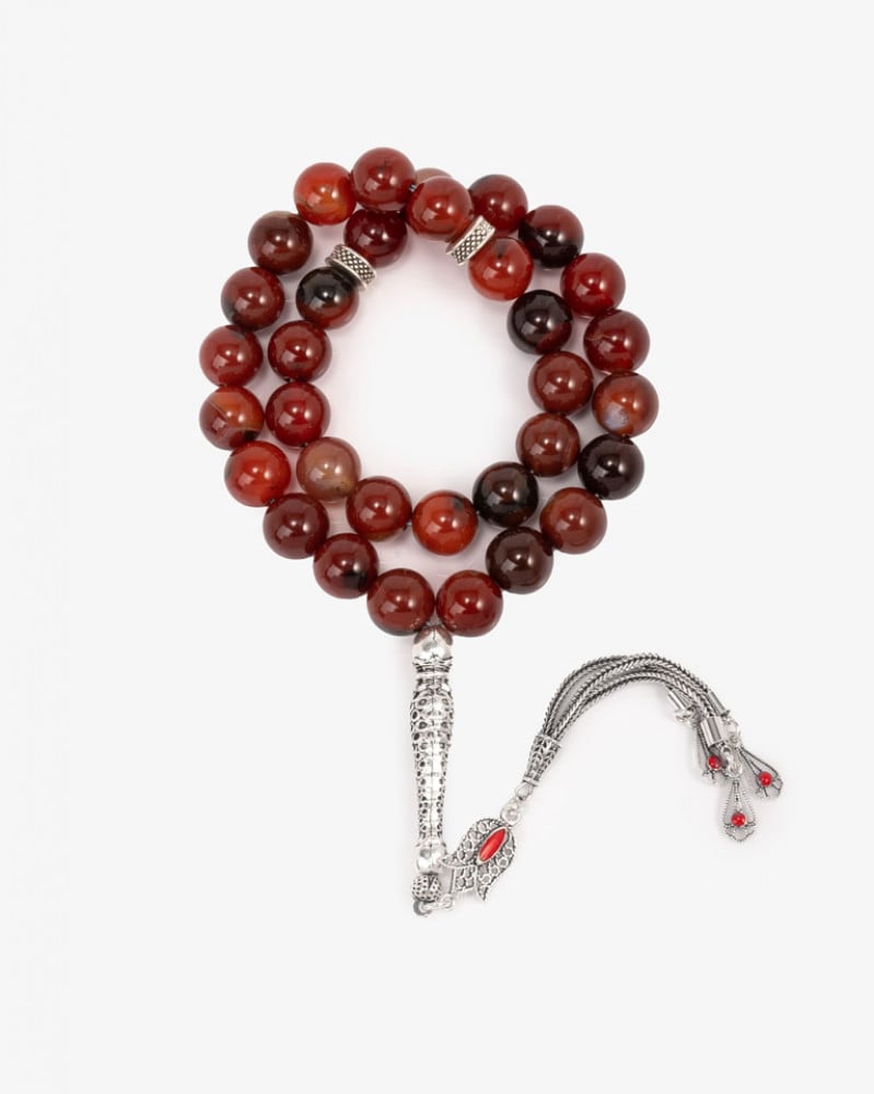 سبحة فضة حجر عقيق البني