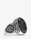 Agate black silver men ring RING021BK