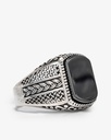 Agate black silver men ring RING027BK
