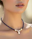 Women's necklace with lapis lazuli, pearls and seashells WNEC218BL