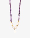 Women's necklace with amethyst stone, pearls and seashells WNEC217PR